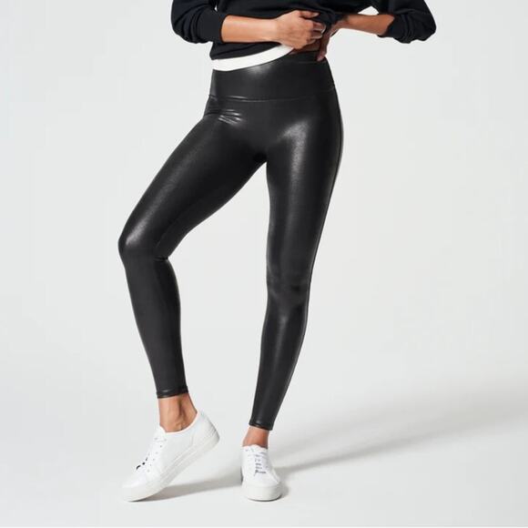 Spanx Spanxshape Faux Leather Like Pull On Leggings Black Pants Women’s Large - Picture 1 of 11